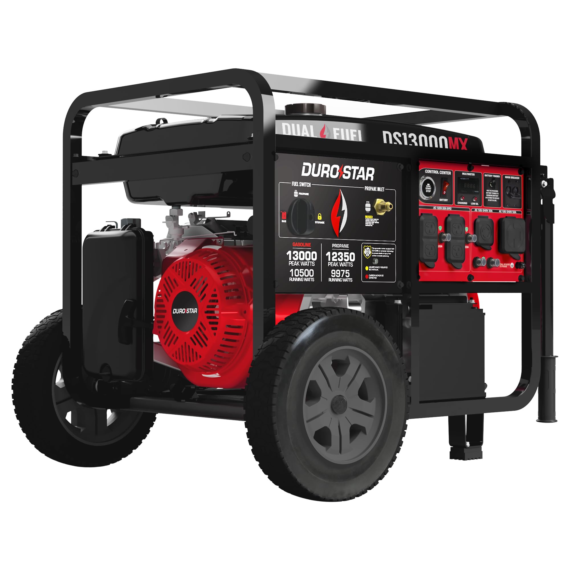 DuroStar DS13000MX 13,000-Watt 500cc Dual Fuel Portable Generator - Gas and Propane, Remote Electric Start, Whole Home Power Backup, Transfer Switch Ready, RV & Emergency Ready